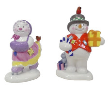 Royal Doulton Cute Pair Snowmen Mr Frosty's Special Gift and Snowflake On Ice 