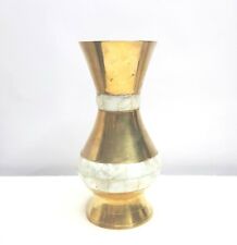 ⭐Vintage Brass Vase With Mother Of Pearl Inlay, Abalone