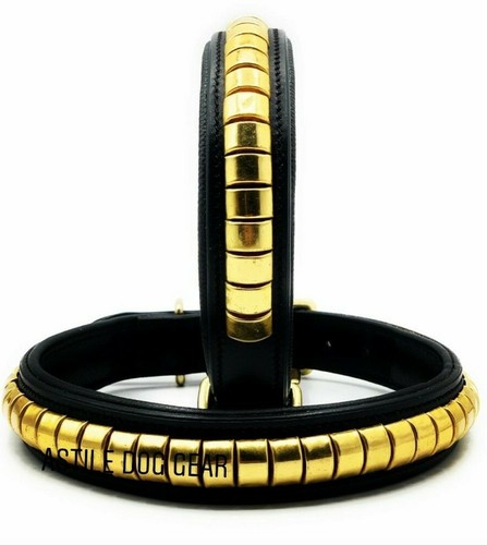 Leather dog collar - leather, row