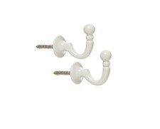 2 White curtain tassel hooks - Ball tie back wall cup hooks SOLID STRONG METAL