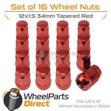 Red Wheel Nuts (16) 12x1.5 Tapered 34mm For Toyota MR2 [Mk3] 99-07
