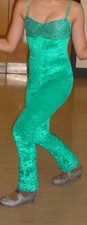 Girls Catsuit, Green Crushed Velvet with AB sworsovski crystals, approx age 9-12