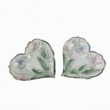 2 x Beautiful Mikasa Juliana Heart Candy Dishes Pink Tulips Frosted 6"