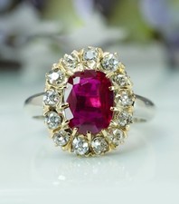 Antique Victorian Cushion Ruby Old Mine cut Diamond 18K Gold Platinum Ring Estat