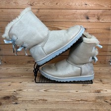 UGG Australia Boots Womens Size UK 4.5 Bailey Bow Beige Sheepskin Winter Shoes