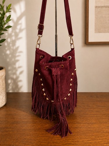 Oxblood suede bucket bag - oxblood,