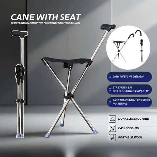 Folding walking stick seat - folding,