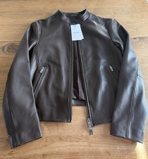 REISS ALLIE LEATHER COLLARLESS JACKET UK Size 10 (Small) Chocolate.