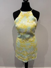 Zara Strappy Summer Mini Dress Satin Size XS Yellow Mint Green Bloggers Fav