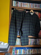 Muji Women's Tartan Green And Navy Printed Pyjamas Set 100% Cotton Size Large-XL