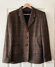 johnstons of elgin blazer jacket 10 brown 100% cashmere dogtooth