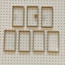 7 x Lego Door / Window Frame 1 x 4 x 6 Tan With Glass Inserts - sp8