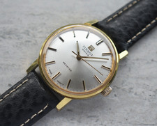 1972 Vintage Tissot Seastar Men's Watch Mechanical Gold Leather Rare Silver Dial