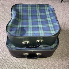 Vintage Tartan Suitcase - 1960s Green Overnight Bags - Two On Fits In Other