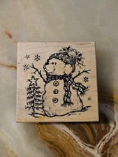 PSX G-2044 1999 Teddy Cute Snowman Rubber Stamp Santa Rosa USA Christmas Winter