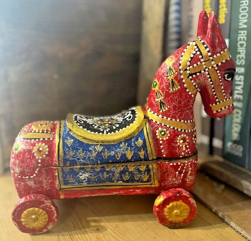 Vintage wooden horse colourful - wooden,