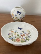 Two Beautiful Aynsley Cottage Garden Pieces  A  Bud Vase And Trinket Dish. 