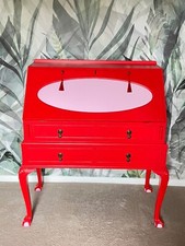 Vintage Bureau Upcycled Red & Pink Wooden Writing Desk with 3 Drawers