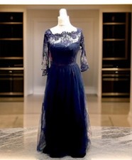 Chi Chi London Clothing Saskia Lace & Net Navy Blue Dress Size UK 8