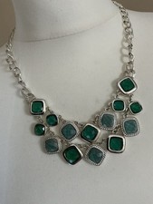 Marks & Spencer New Silver Tone Chain And Green Faux Stone Necklace