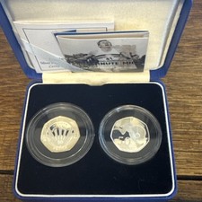 Royal Mint | 1998 & 2004 - Silver Proof Piedfort 50p Fifty Pence Two Coin Set 