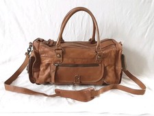 River Island Bag Tan Soft Leather Vintage Doctors Boxy Top Handle Bag + Strap 