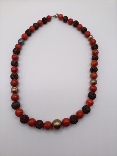 Lava and coral - lava, necklace