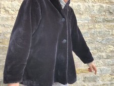 Vintage Black Faux Sheep Skin Coat Medium (Oversized Style) Lined. Button Fasten