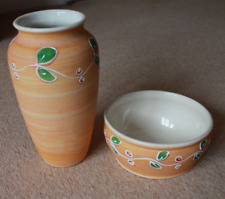 Handpainted Pottery Vase & Bowl Set