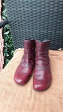 RIEKER, LADIES CHERRY RED LEATHER ANKLE BOOTS DOUBLE ZIPS, SIZE 5.
