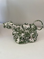 Cow Green Sponge Painted Teapot Creamer Milk Jug Rare!