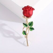 Womens Elegant Retro Red Rose Flower Gold Metal Brooch Pin Clothes Accessory