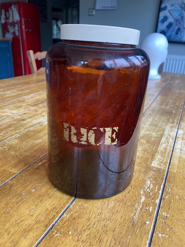 Brown glass rice jar - glass, storage