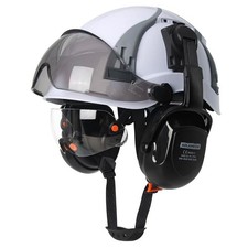 Construction Safety Helmet with Visor Built In Goggle Earmuffs Hard Head Hat Cap