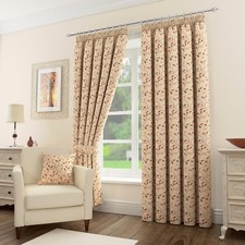 Sherwood Woven Jacquard Leaf Design Pencil Pleat Lined Curtains
