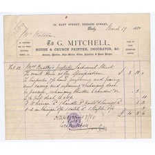 1880 Billhead, G Mitchell, Painter & Decorator, Gerard Street, DERBY