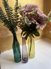 3 Glass Coloured Vases Slim