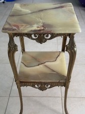 Onyx Marble and Brass heavy,tall two tier side/plant/lamp table