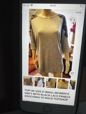 CLOTHING TOP GIRL’S UK SIZE 8 SMALL WOMEN’S GREY BLK LACE PANELS RUSHING TOPSHOP