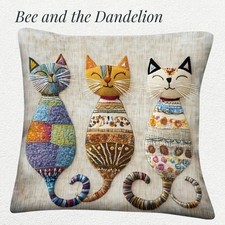 Three Colourful Cats Fun Cushion Cover 45cm x 45cms ~ NOT EMBROIDERED