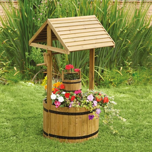 Wooden wishing well - wishing, planter