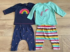 Baby Girls NEXT 0-3 Months Trouser Set Outfit Unicorn Rainbow Stripes GC