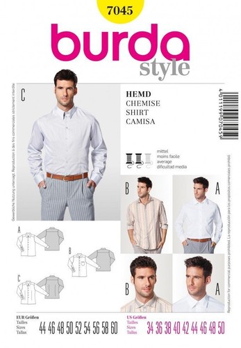 Burda 7045 men shirts sewing - burda,