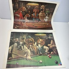 DOG SNOOKER / POOL Pair of Prints Approx 20" x 16" ARTHUR SARNOFF Classic Kitch