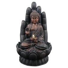 Water Feature Outdoor Indoor LED Fountain Waterfall Garden Decor (Palm Buddha)