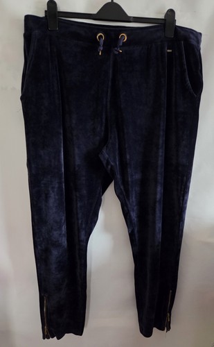 Ladies navy velour trousers - ladies,