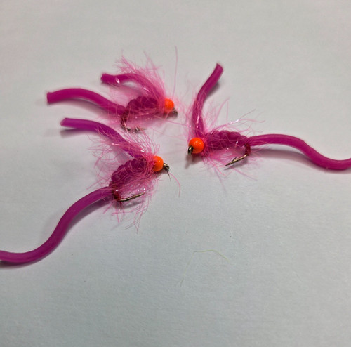 Pink squirmy worm fly - x,