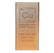 1 Pound 16oz Copper Bar Elemental Bullion Paperweight 999 Pure Fine Ingot Cu 1lb