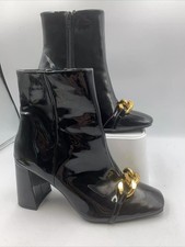 River Island Black Patent Ankle Boots. RRP£55 Block Heel. New! Size 5 Wide Fit