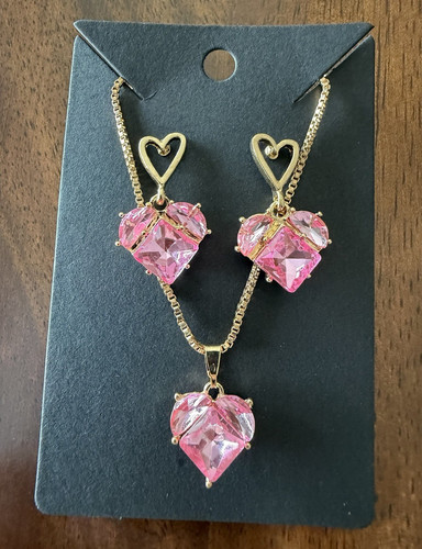 Gold tone pink crystal heart - crystal,
